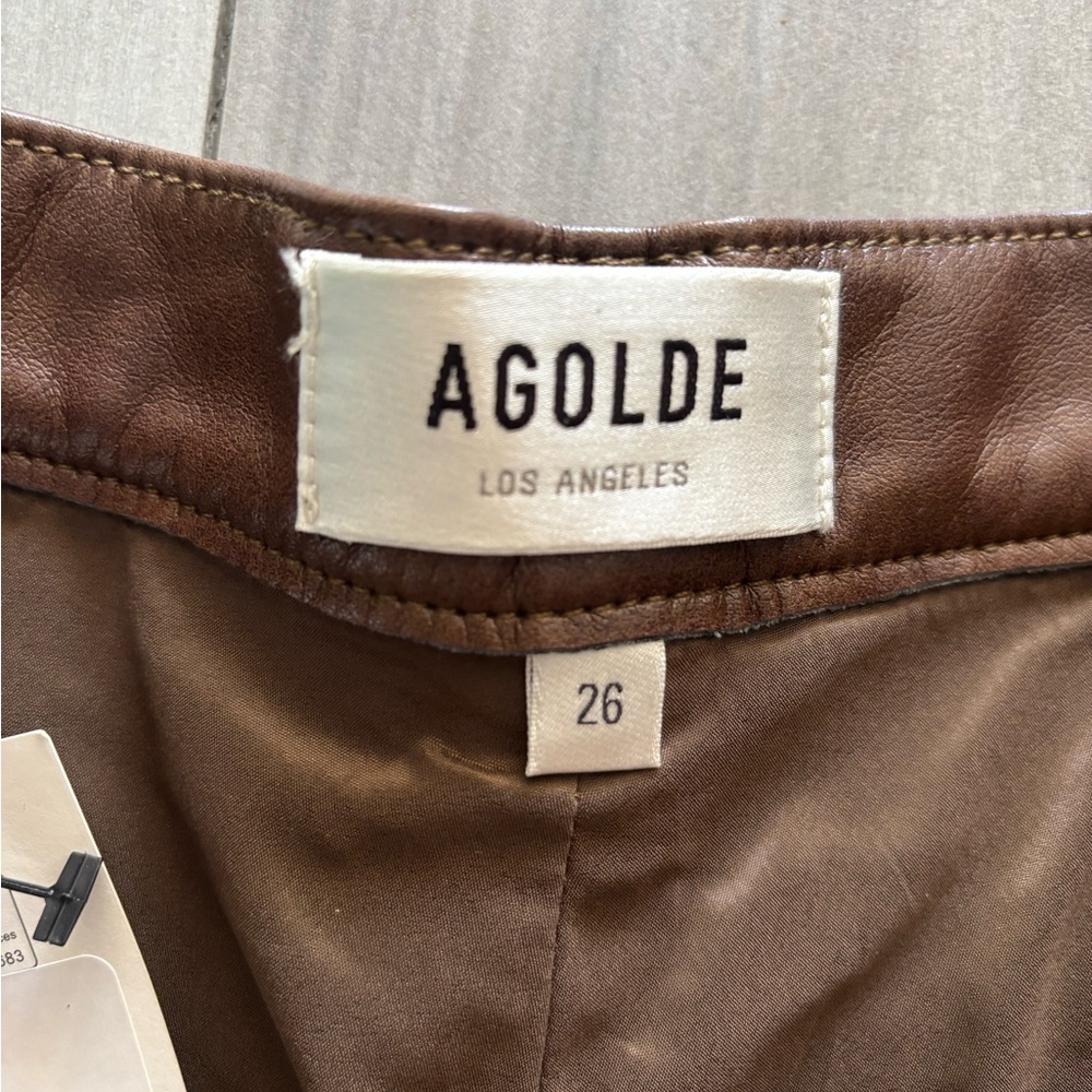 Agolde Brown recycled Leather Wide Leg Dale Trouser - Picture 2 of 5